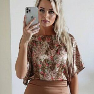 Antistar Kimono Sleeve Floral Abstract Top